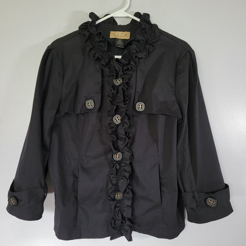 Black Ruffle Jacket Blazer Womens Sz 12 Witchy Whimsygoth Dark Fairy Peck & Peck